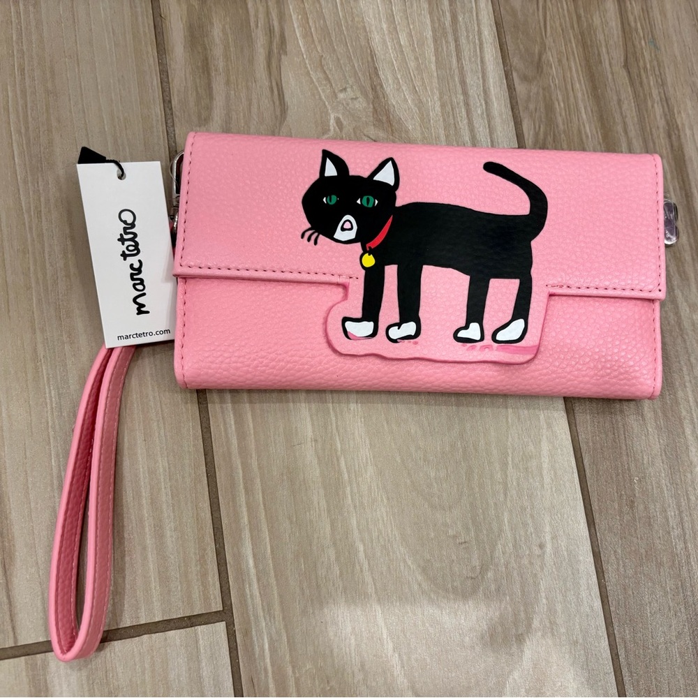 NWT Marc Tetro Zip Around tuxedo cat Vegan wallet